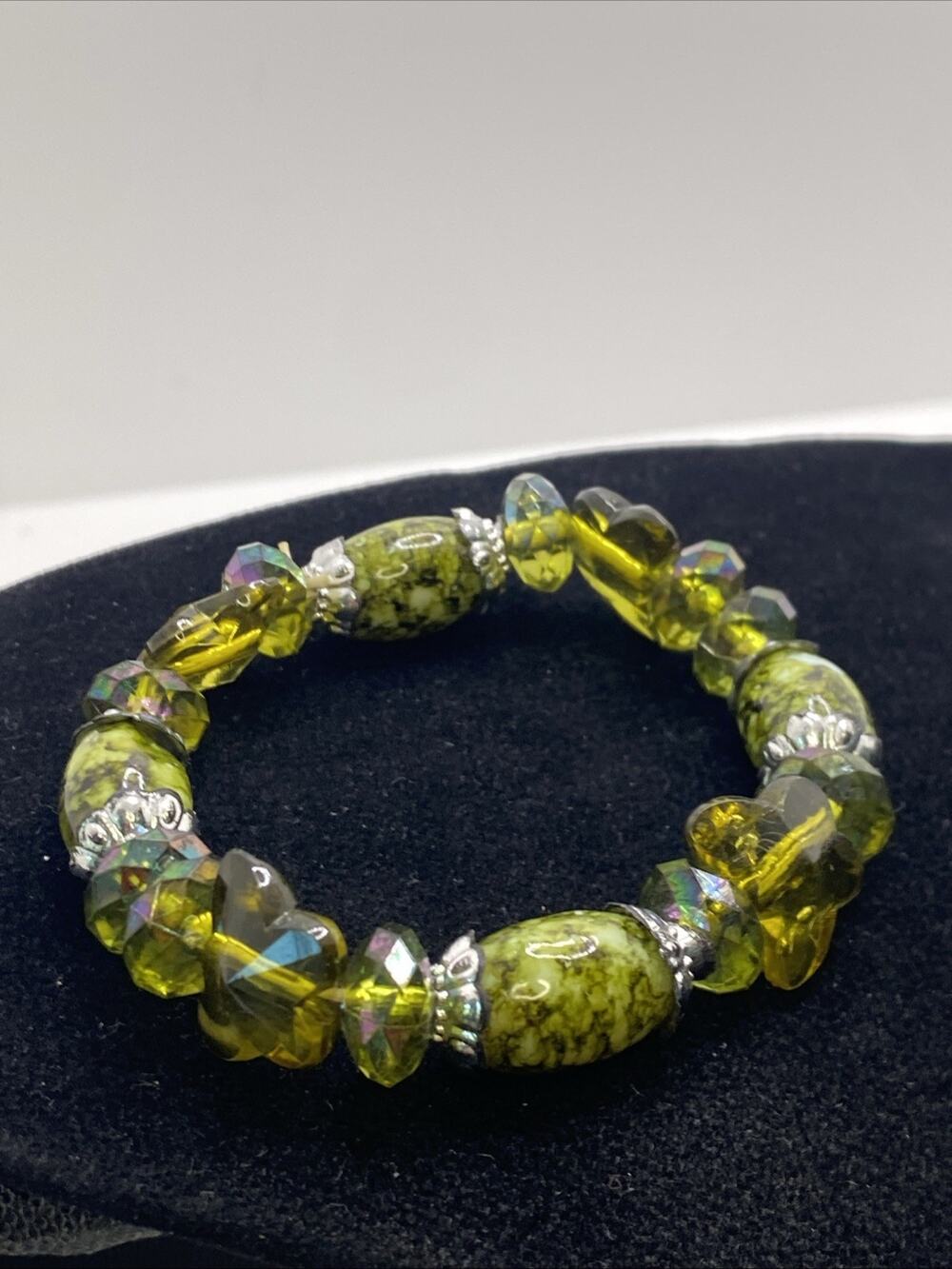 Womens Green Clear Beaded Fashion Bracelet